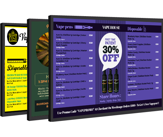 Cannamako Cannabis Marijuana menu design | Vape menu design and content creation services for free