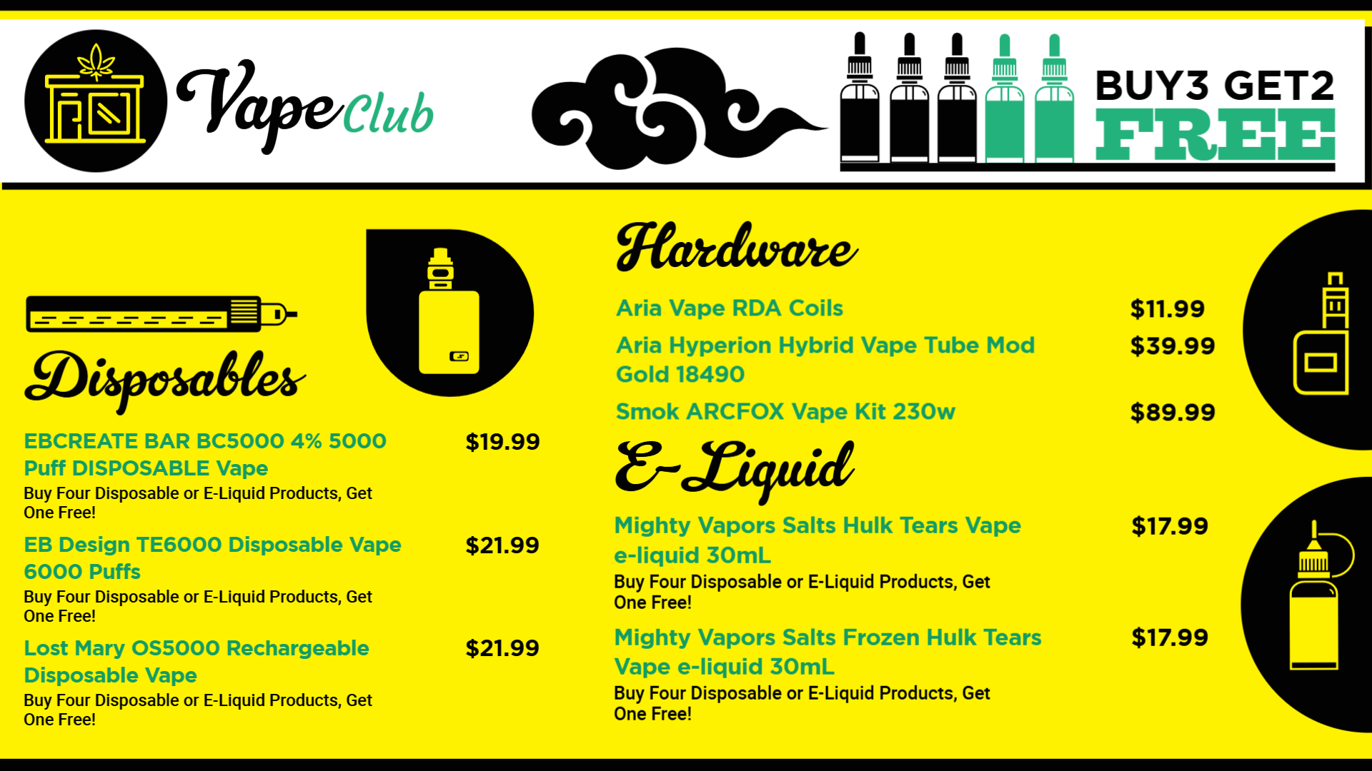 Vape menu board design | Cannamako Marijuana menu design tool