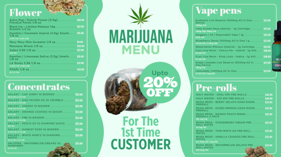 Marijuana menu | Cannamako Cannabis (Marijuana) digital menu maker