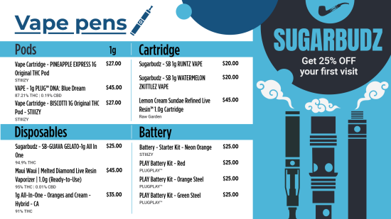 Best Dispensary Vape menu Template | Cannamako Cannabis (Marijuana) digital menu maker