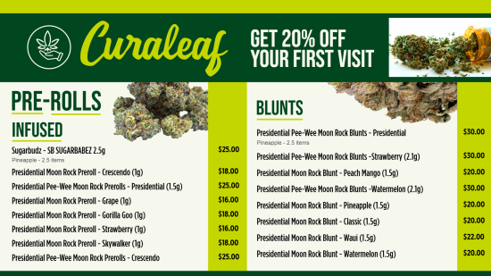 Pre-rolls menu | Cannamako Cannabis (Marijuana) dispensary menu maker