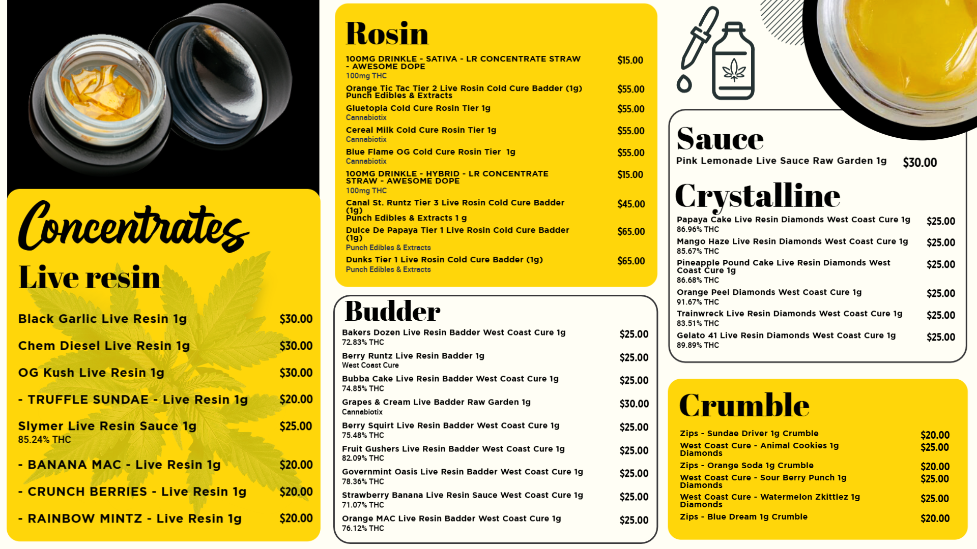 Digital menu Design of Concentrates  | Cannamako Marijuana menu design tool