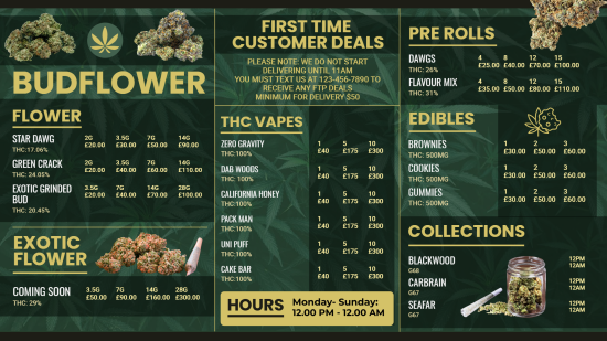Marijuana dispensary store menu design idea | Cannamako Cannabis (Marijuana) dispensary menu maker