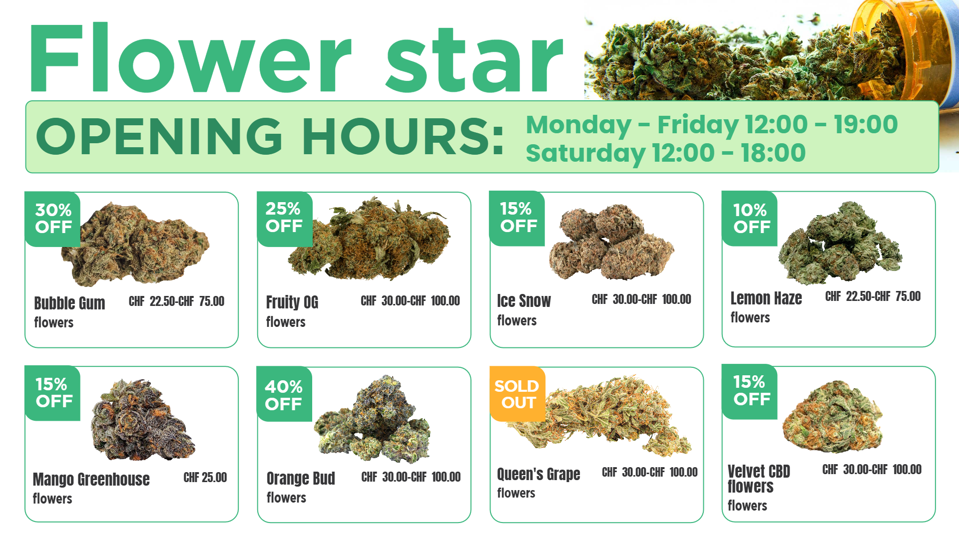 Dispensary Flower Menu  Template | Cannamako Marijuana menu design tool