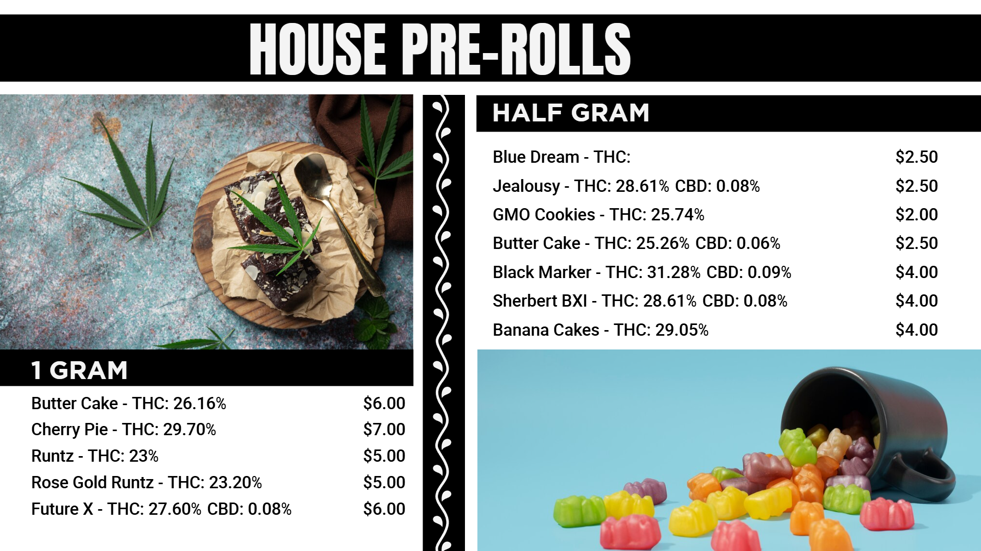 House Pre Rolls Digital Menu Design Template | Cannamako Marijuana menu design tool