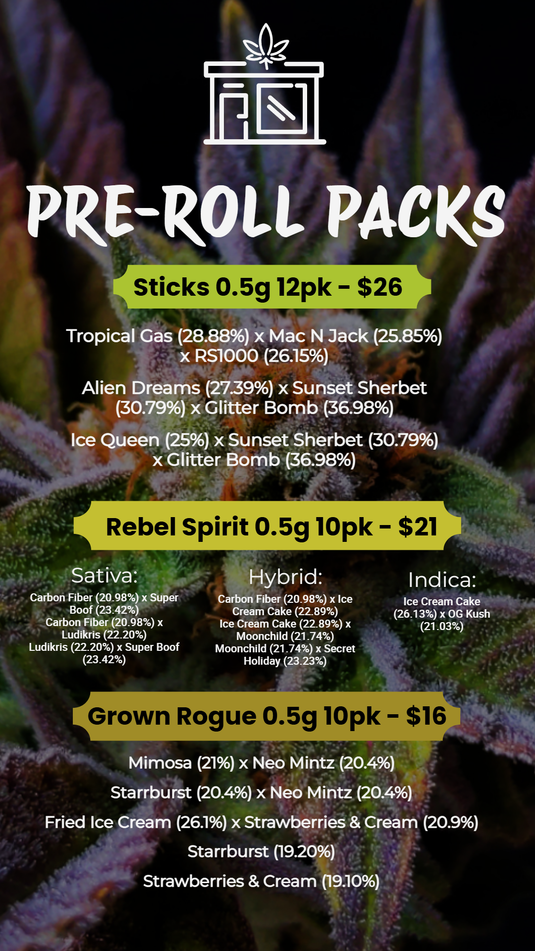 Digital Dispensary Pre-roll Menu Template   | Cannamako Marijuana menu design tool