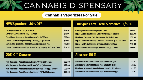 Awesome Vape menu Template | Cannamako Cannabis (Marijuana) dispensary menu maker