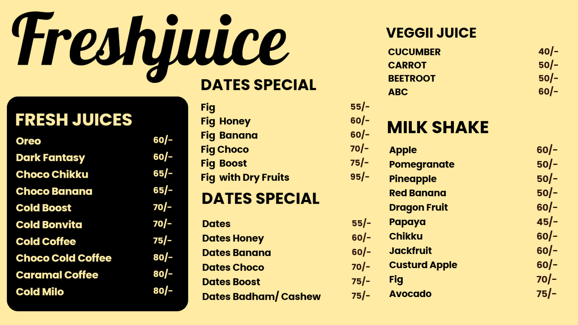 Simple Fresh Juice Digital Menu Template | Cannamako Marijuana menu design tool