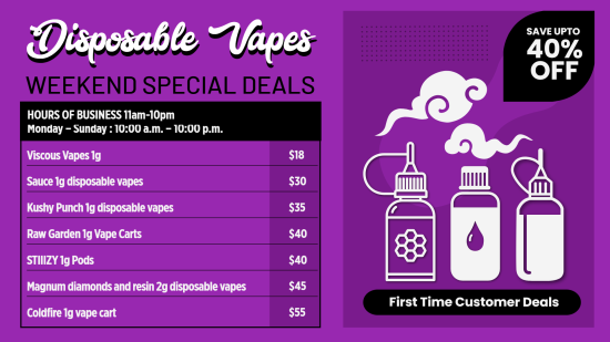 Simple Disposable Vape digital menu | Cannamako Cannabis (Marijuana) dispensary menu maker