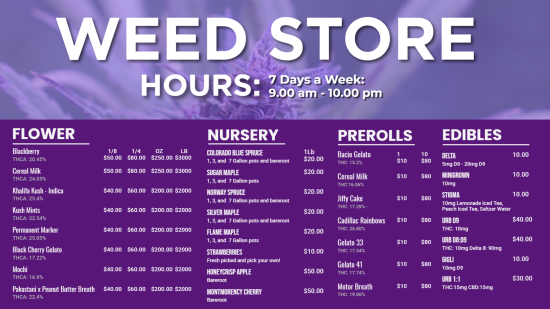 Digital signage design for your screen | Cannamako Cannabis (Marijuana) digital menu maker