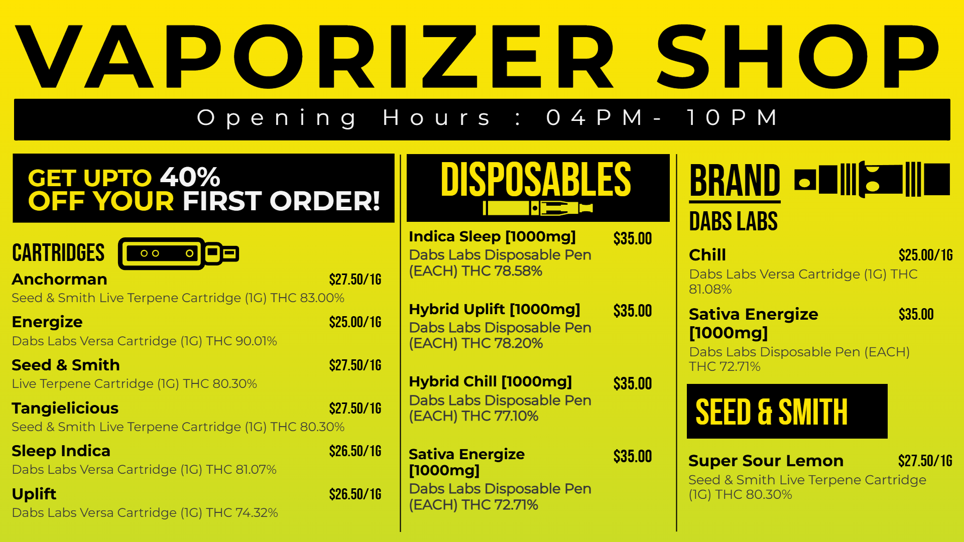 Vaporizer Shop Digital Menu | Cannamako Marijuana menu design tool