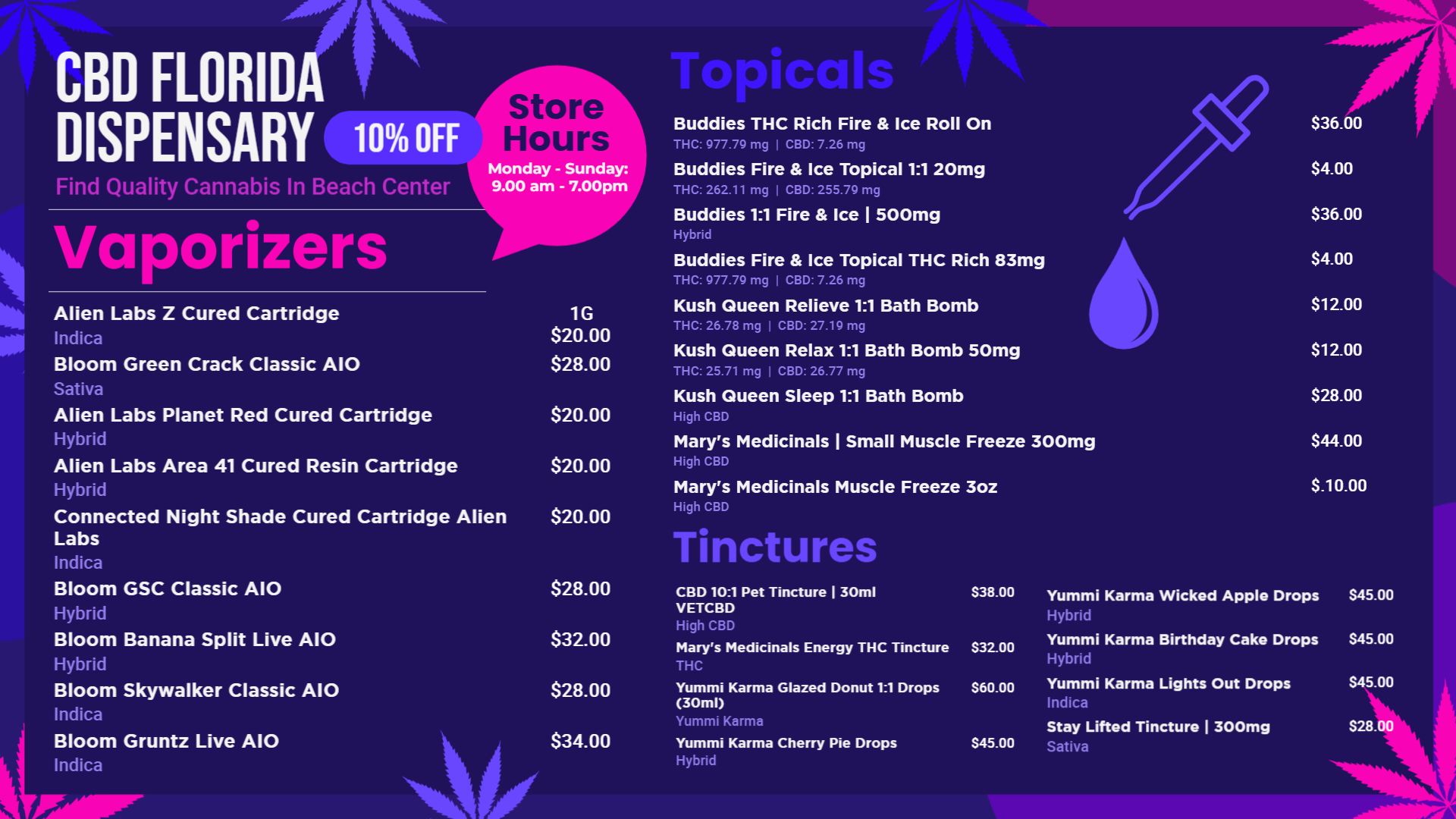 Stunning CBD Vape Signage Menu Ideas | Cannamako Marijuana menu design tool