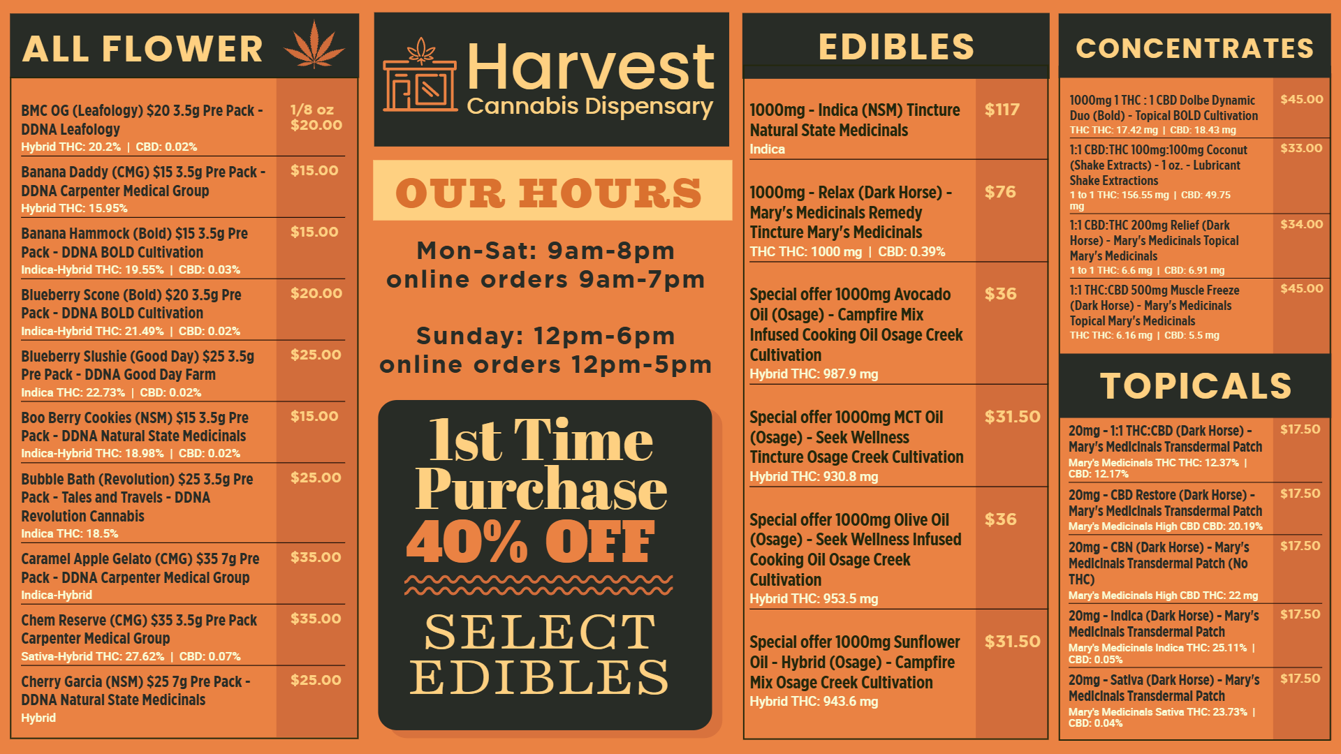 Cannabis Flower digital menu Template | Cannamako Marijuana menu design tool