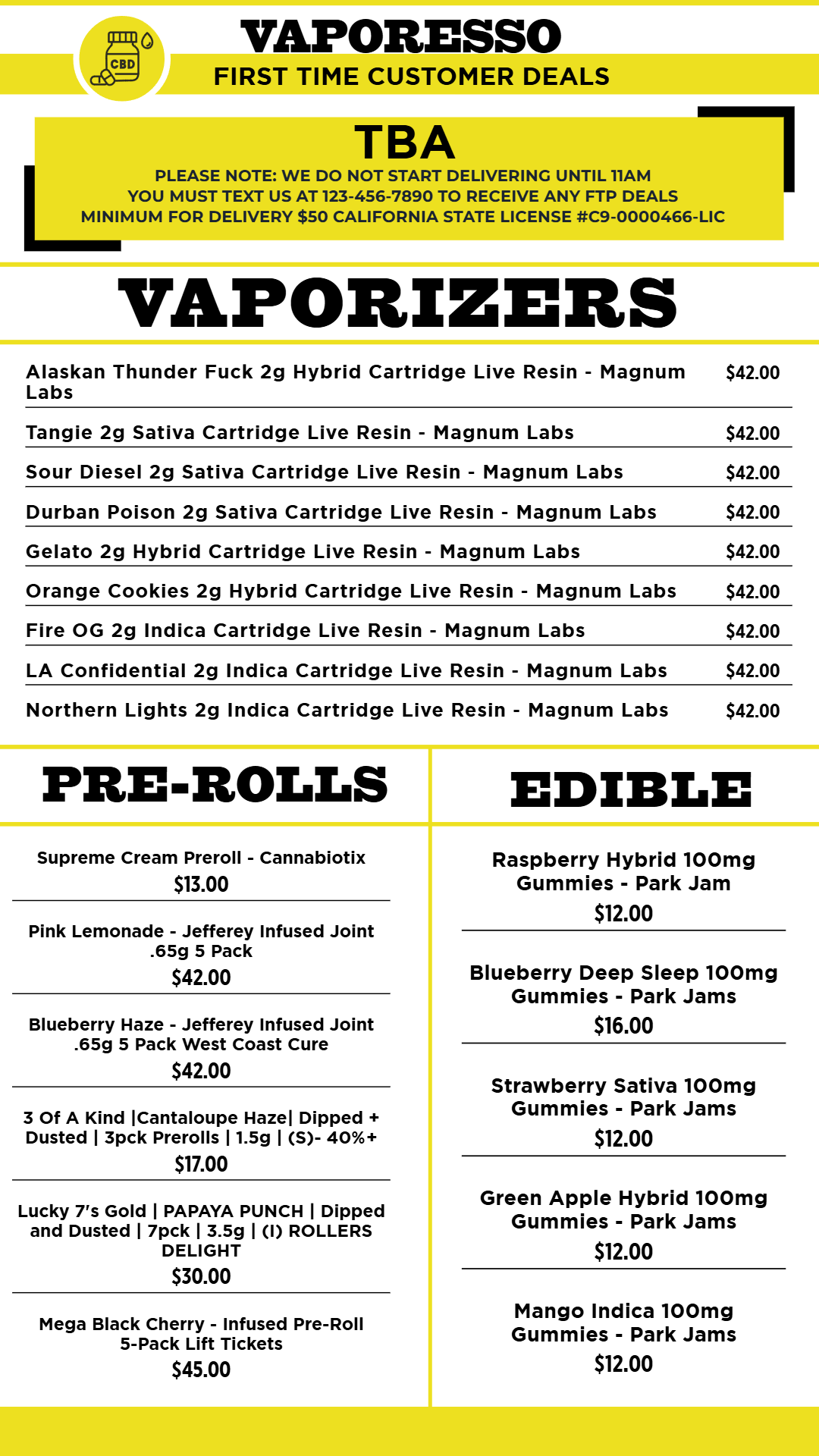 Vape Digital Menu Template | Cannamako Marijuana menu design tool