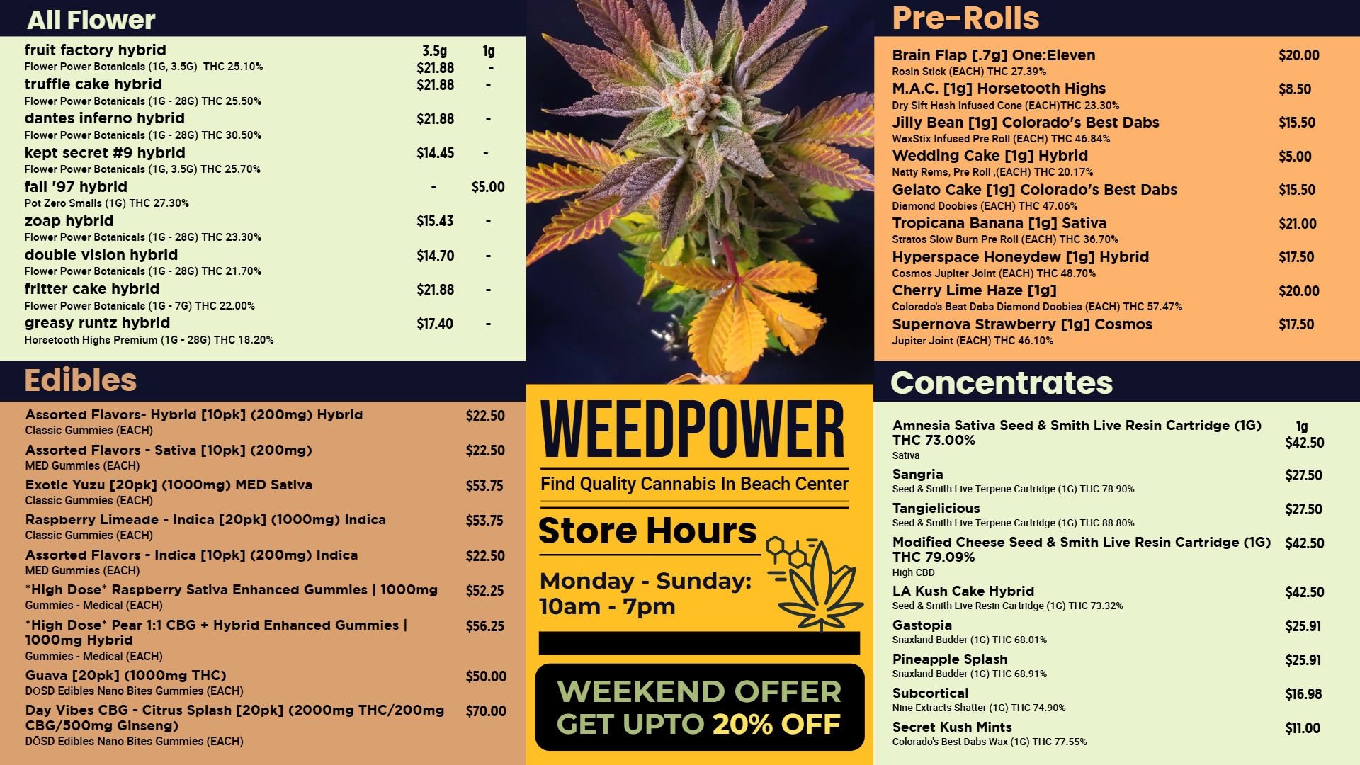 Marijuana digital menu Template | Cannamako Marijuana menu design tool