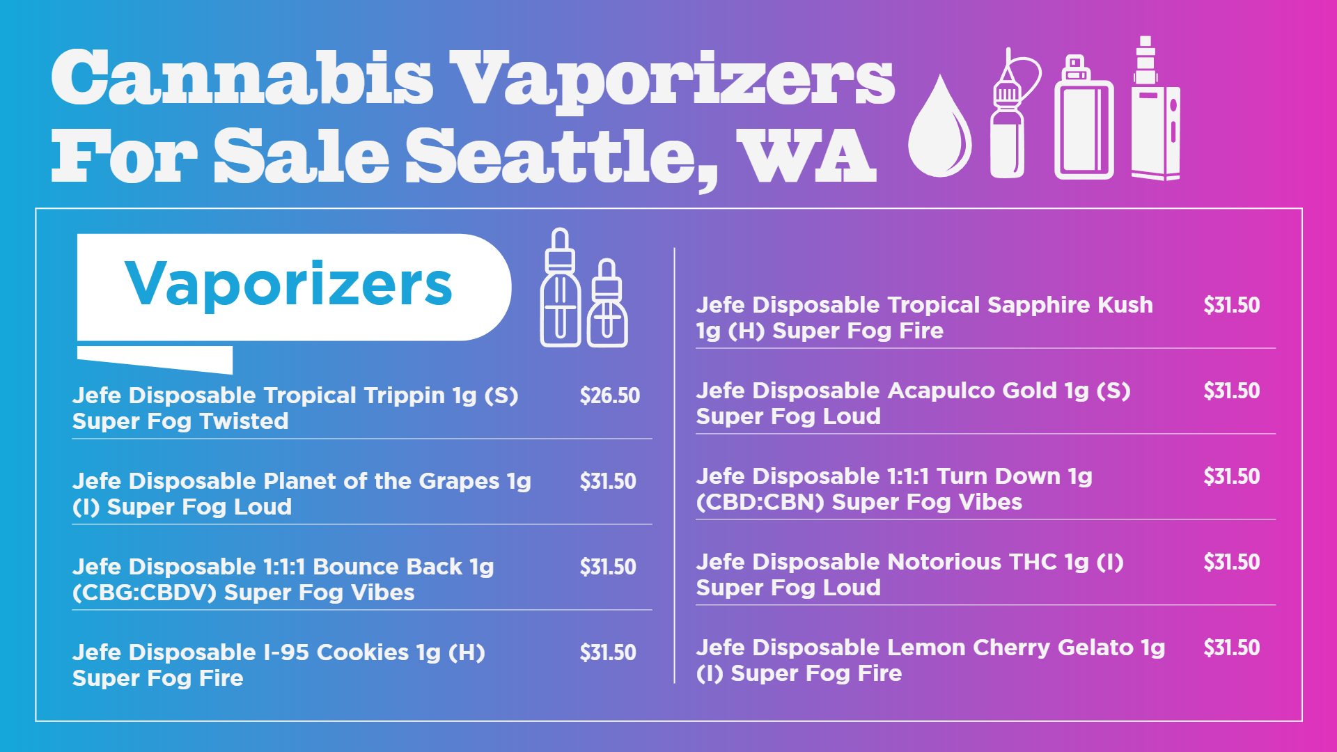 Vape Signage menu ideas | Cannamako Marijuana menu design tool