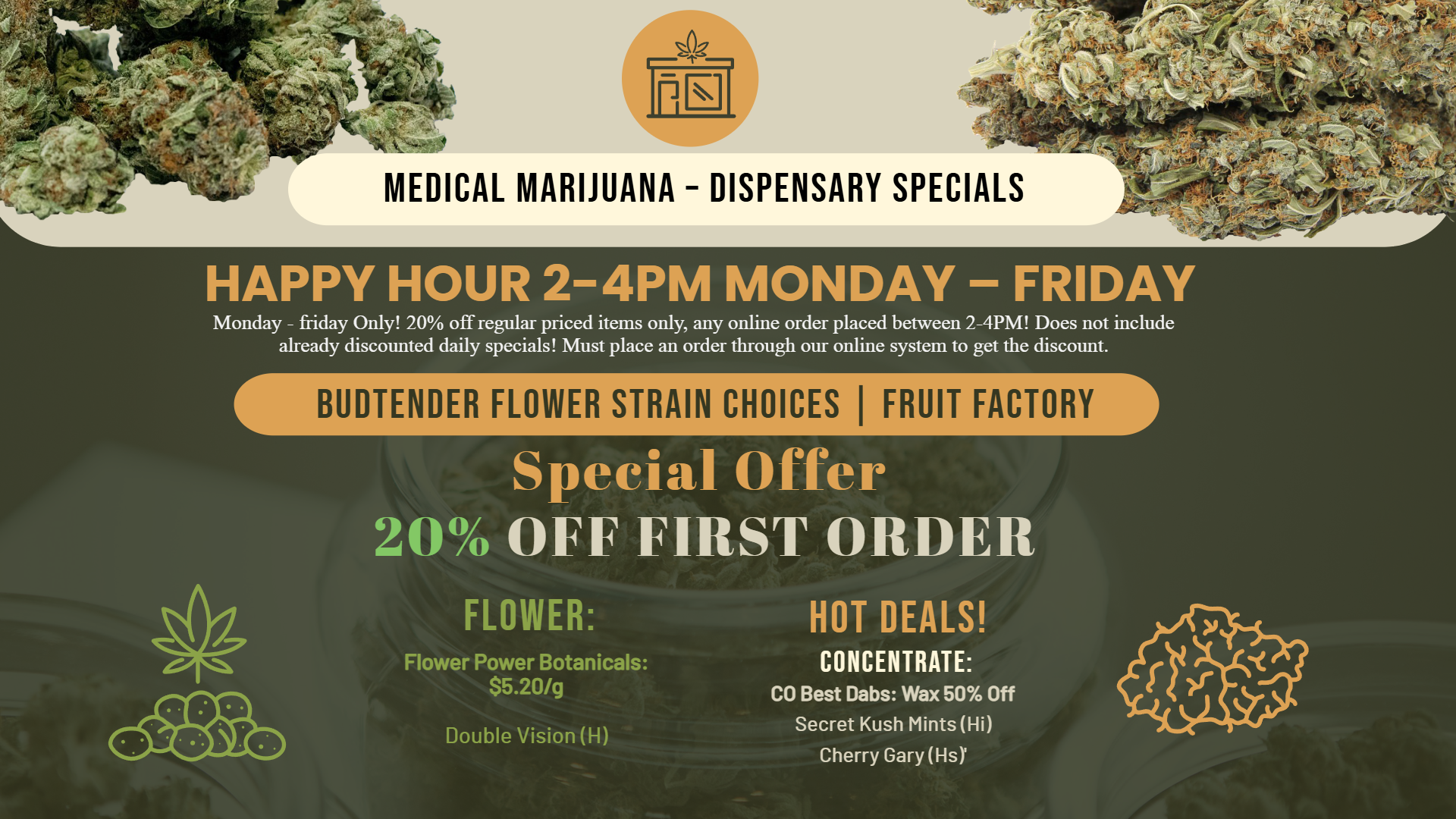 Customized Happy Hour Marijuana Menu | Cannamako Marijuana menu design tool