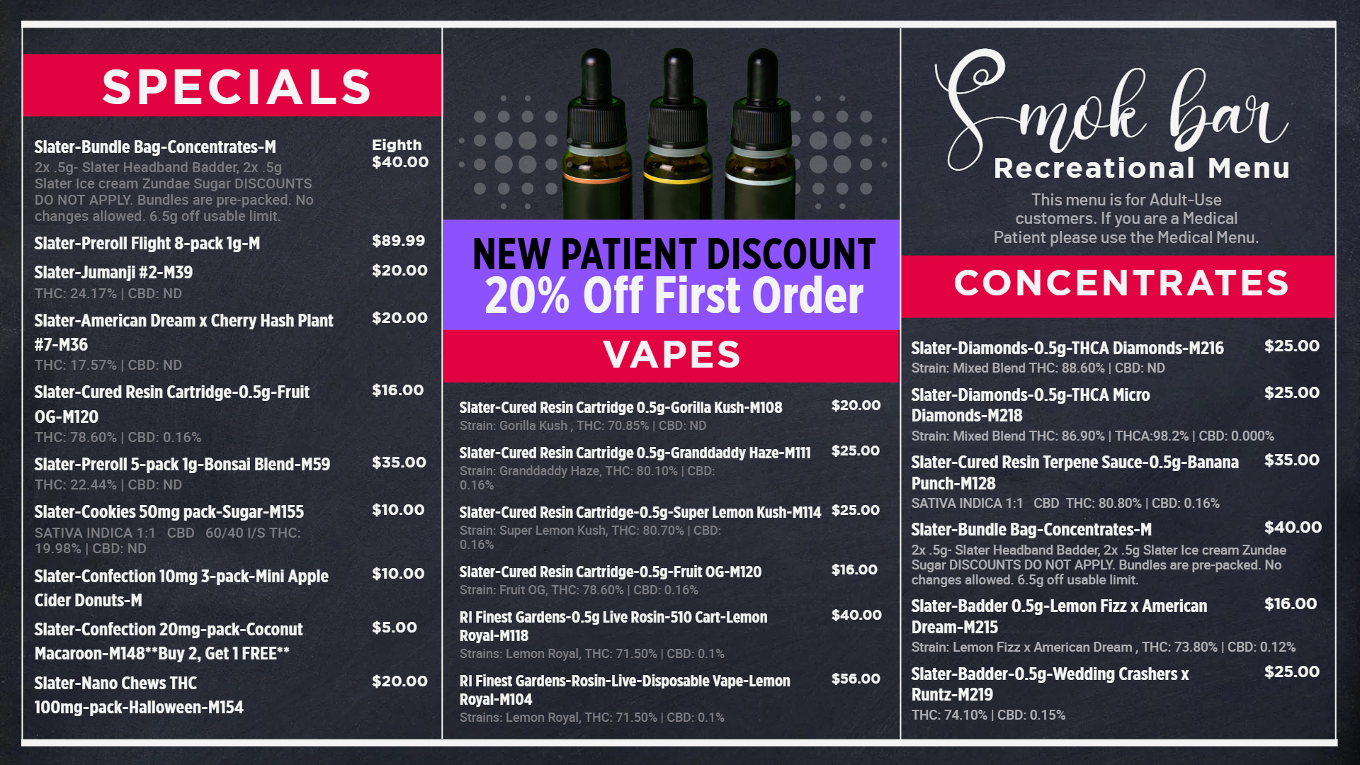 Smoke Vape Digital Menu Board Template | Cannamako Marijuana menu design tool