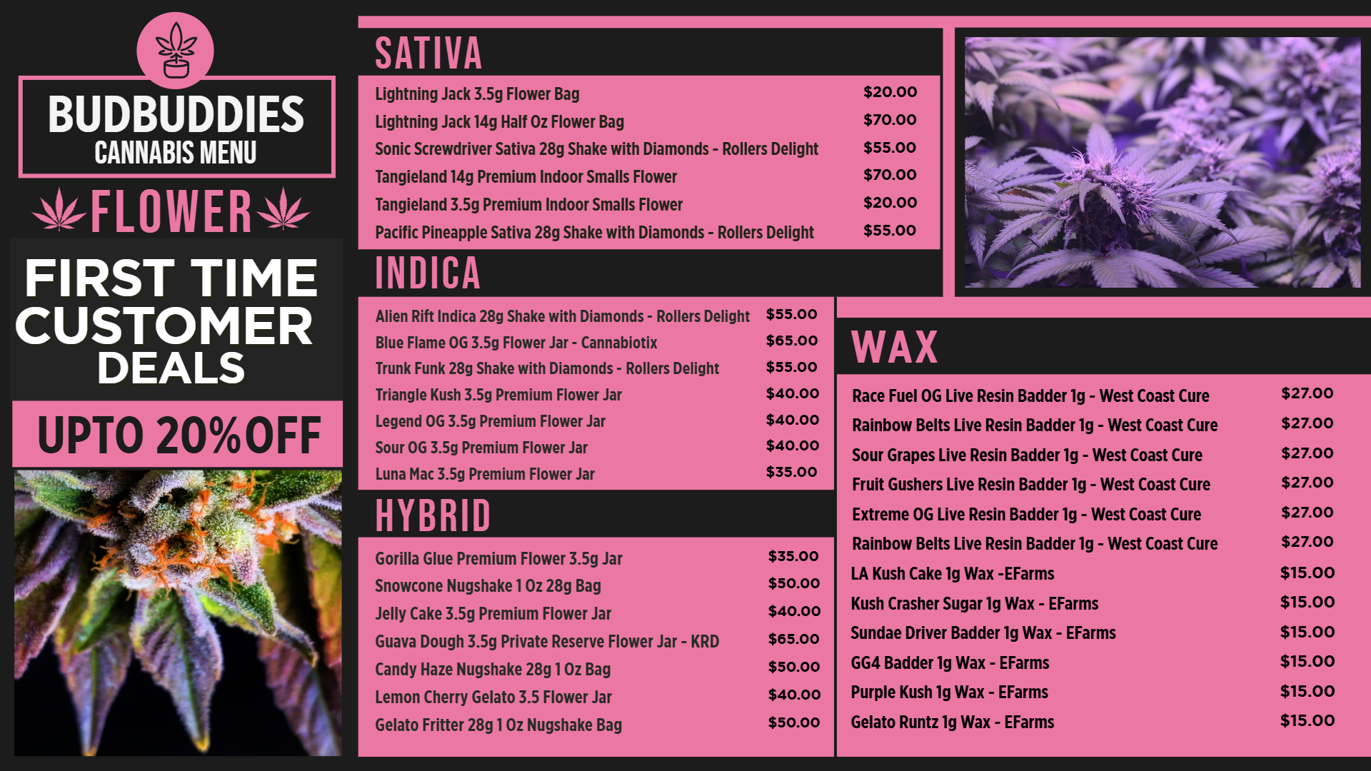 Cannabis Dispensary Digital Menu Ideas | Cannamako Marijuana menu design tool