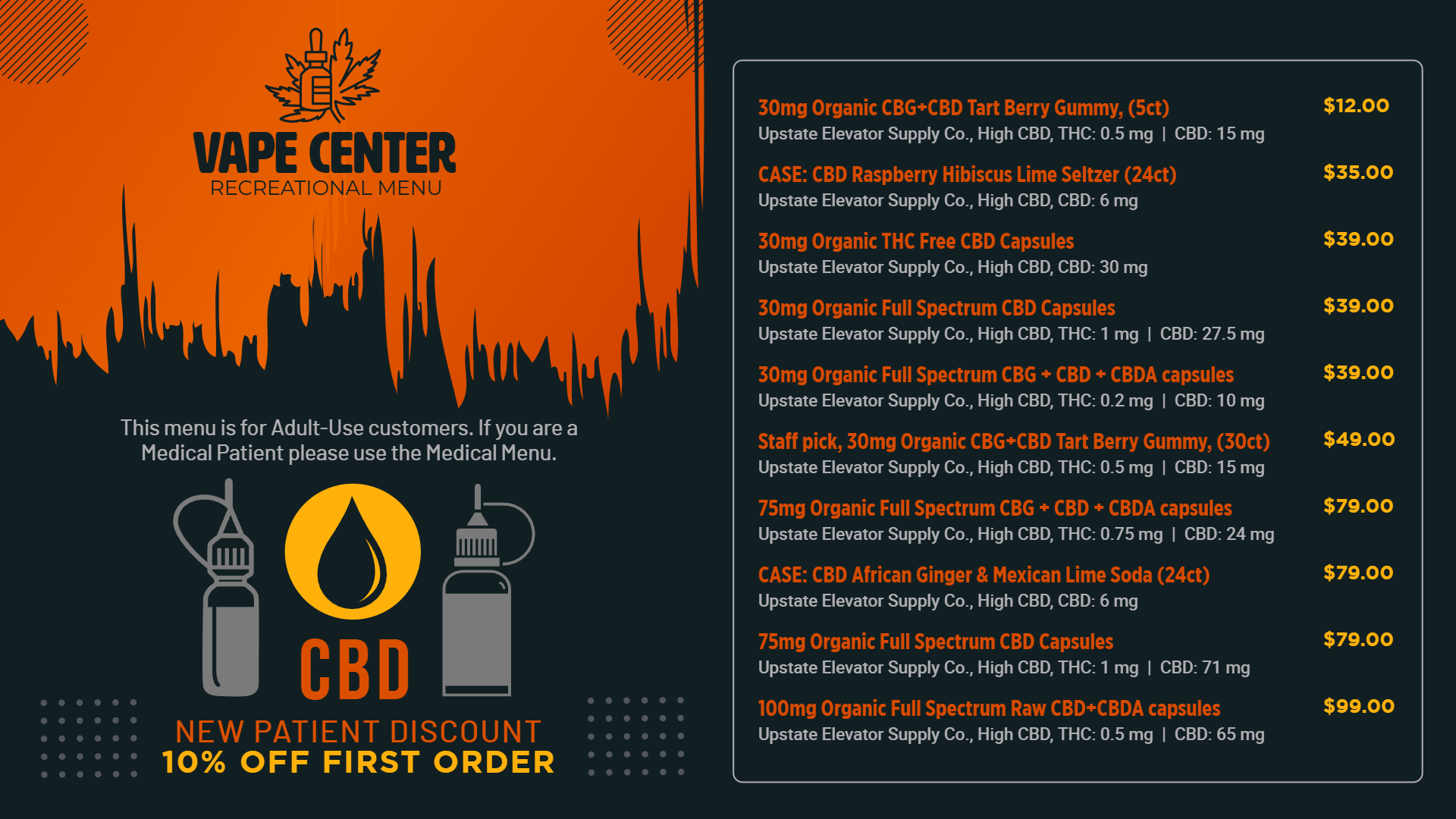 Vape signage digital Menu Template | Cannamako Marijuana menu design tool