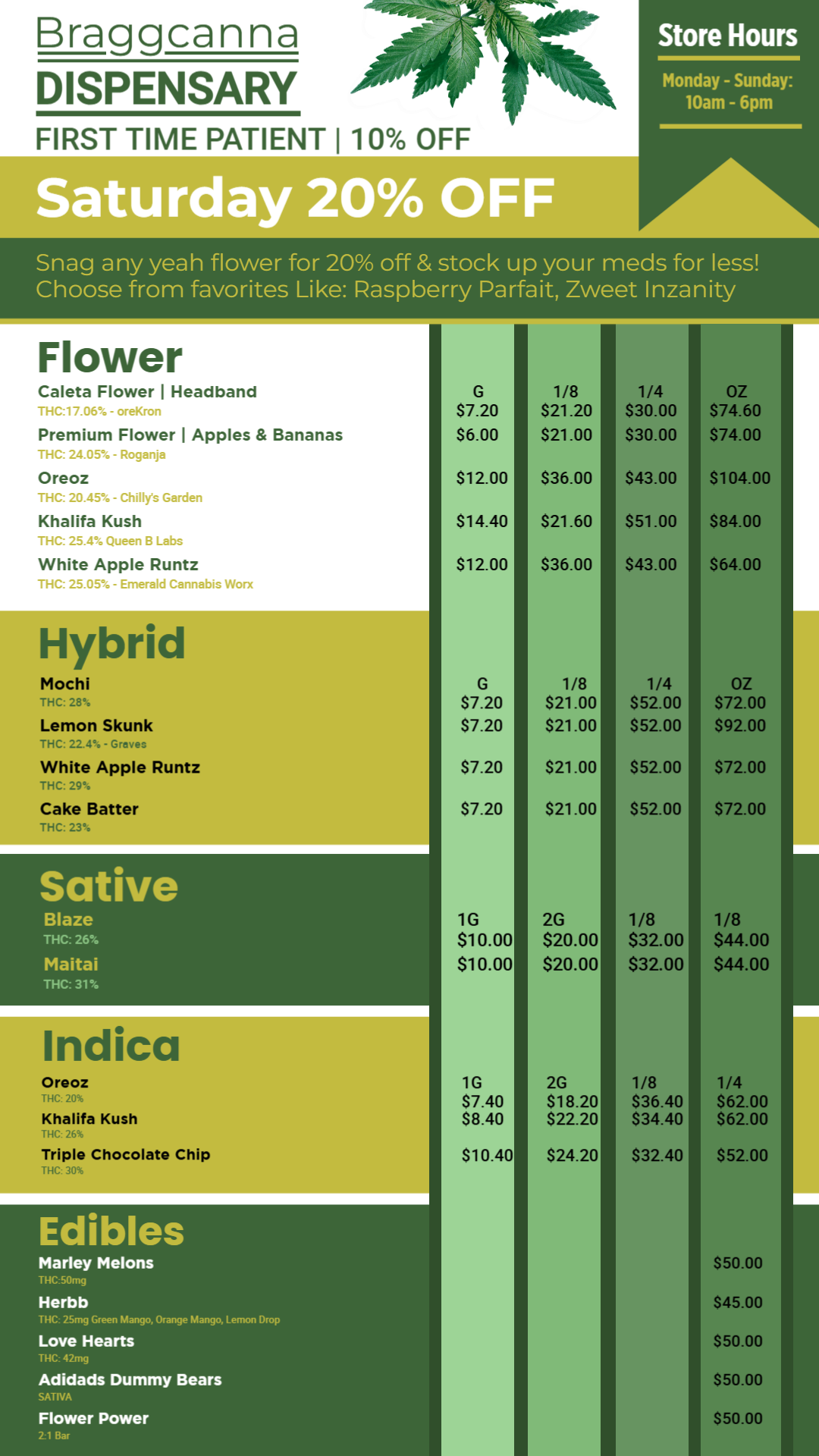 Dispensary signage menu | Cannamako Marijuana menu design tool