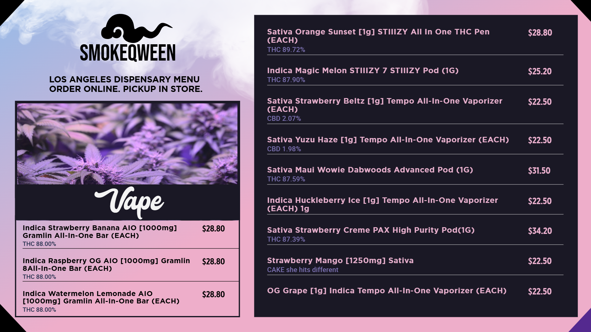 Vape Digital Smoke Menu Templates | Cannamako | Cannamako Marijuana menu design tool