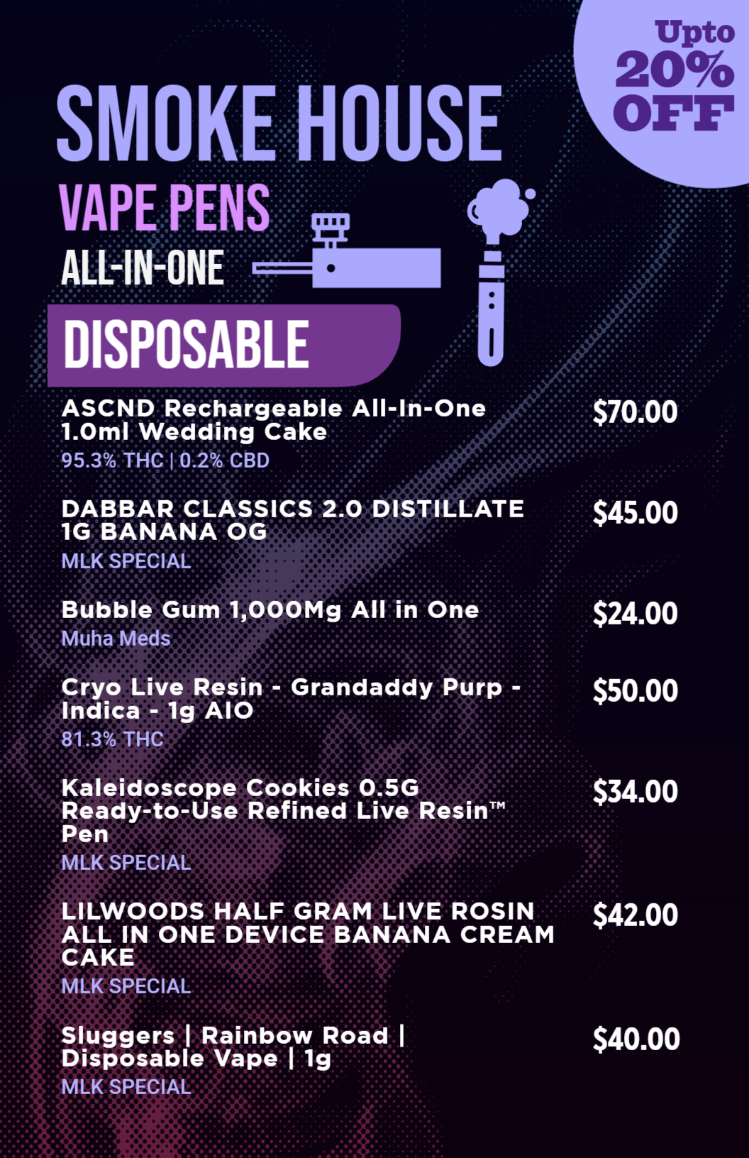 Vape Pens Digital Poster Design | Cannamako Marijuana menu design tool