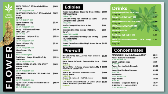 Flower dispensary menu | Cannamako Cannabis (Marijuana) digital menu maker
