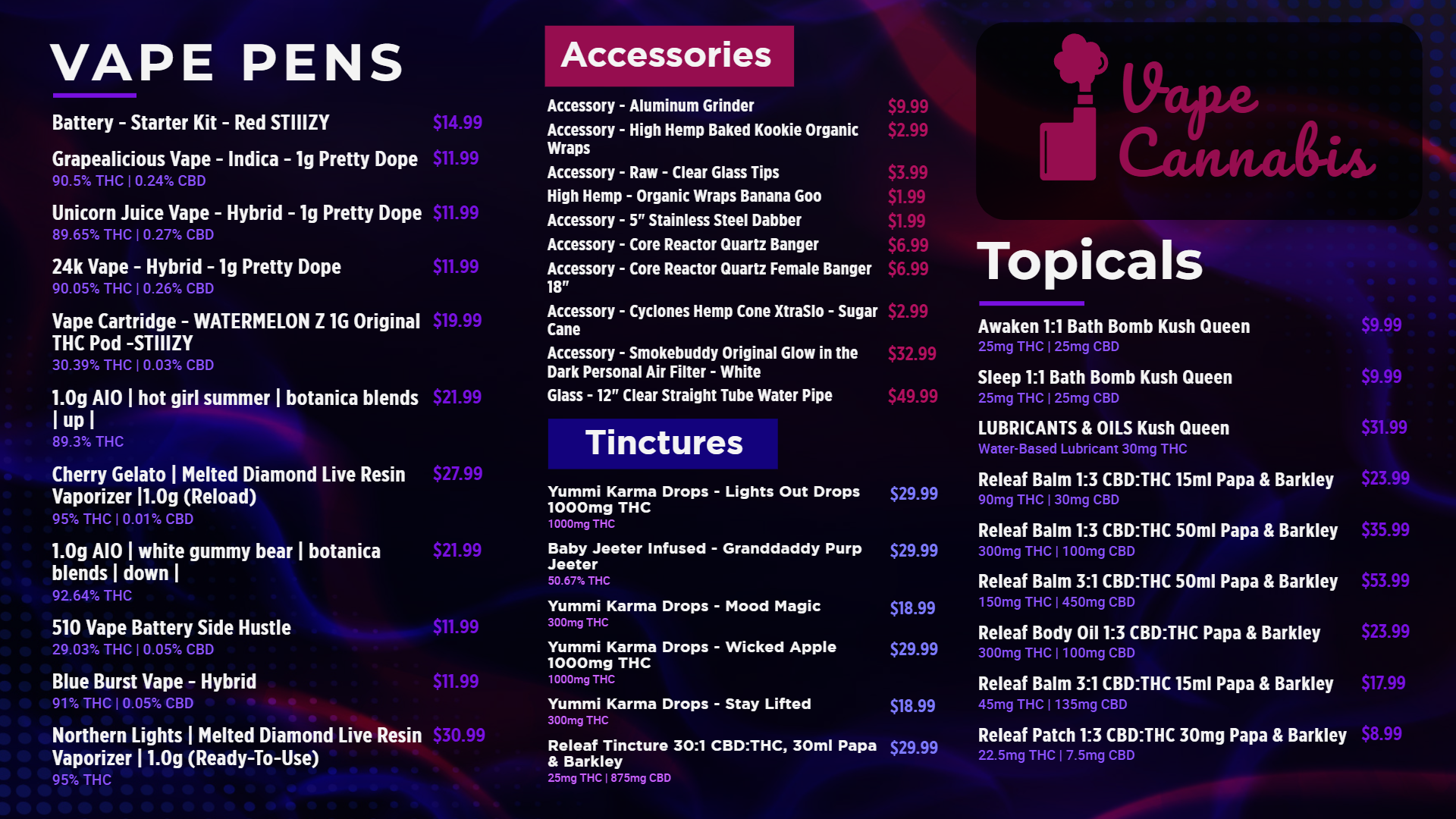 Dispensary menu | Cannamako Marijuana menu design tool