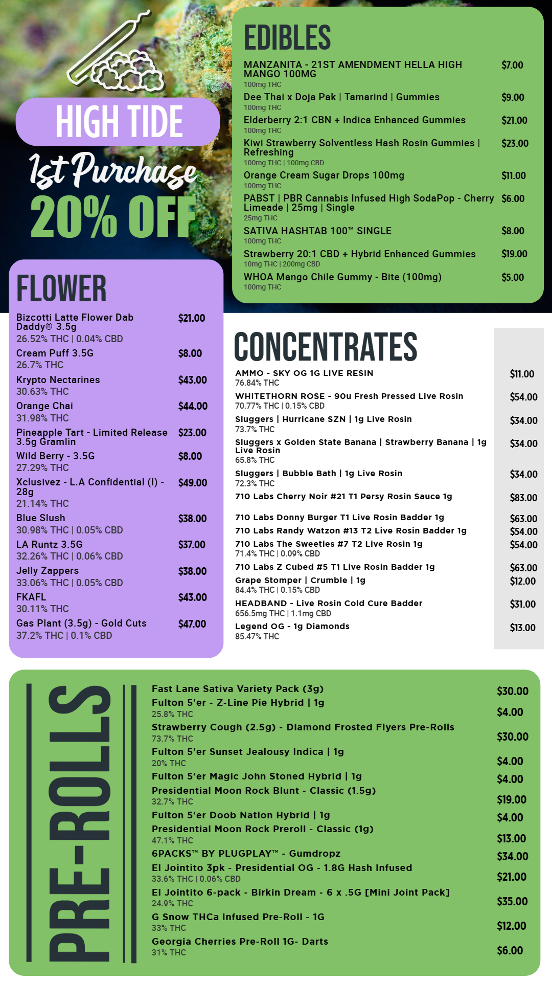 Dispensary flowers menu | Cannamako Marijuana menu design tool