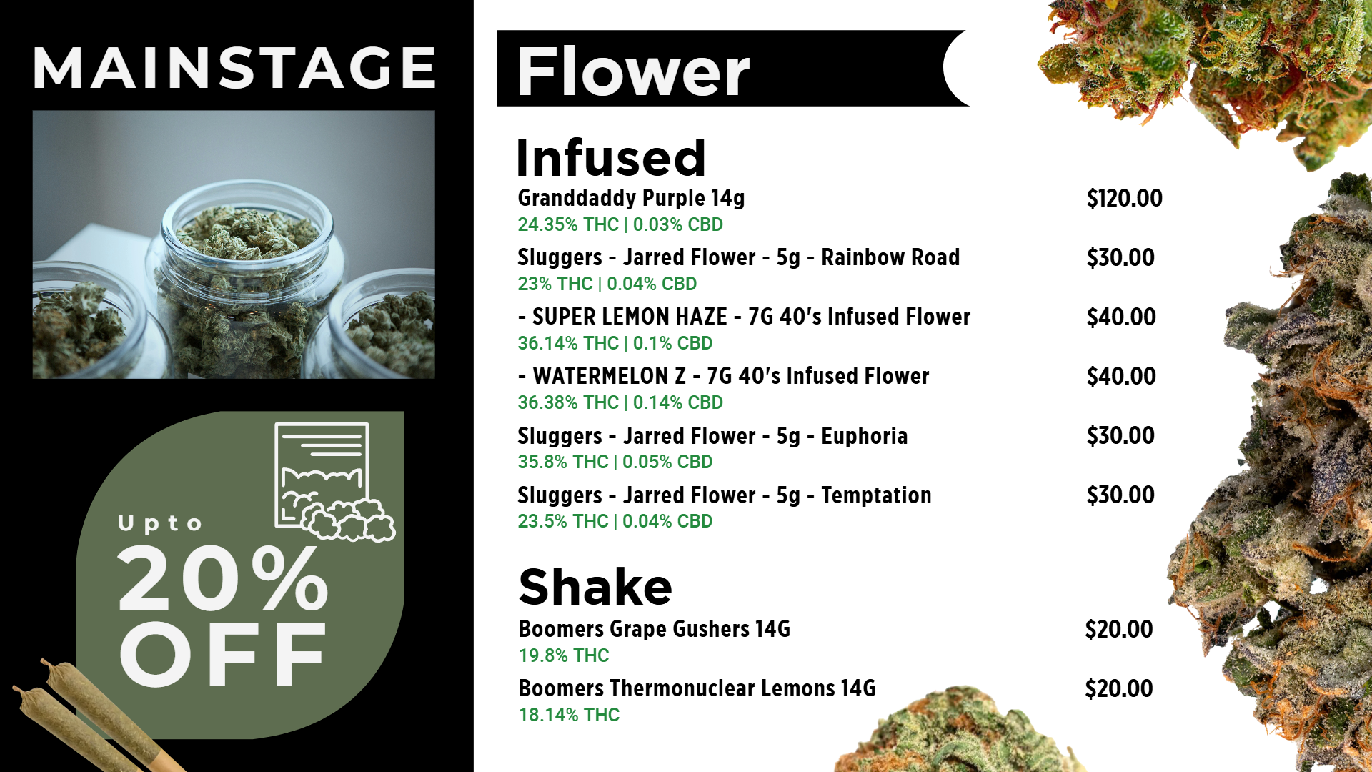 Flower digital menu | Cannamako Marijuana menu design tool