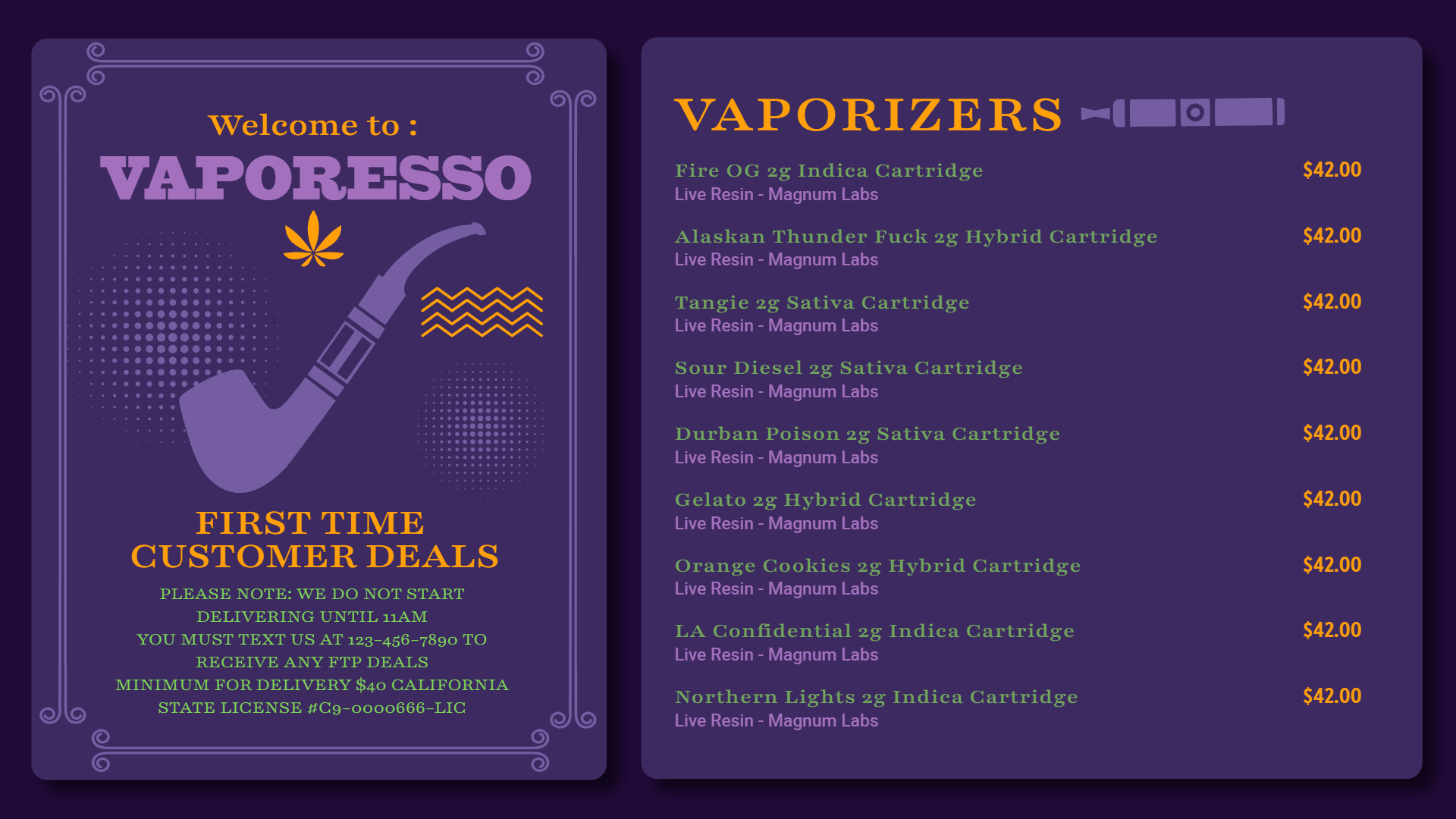 Vaporizer digital menu | Cannamako Marijuana menu design tool