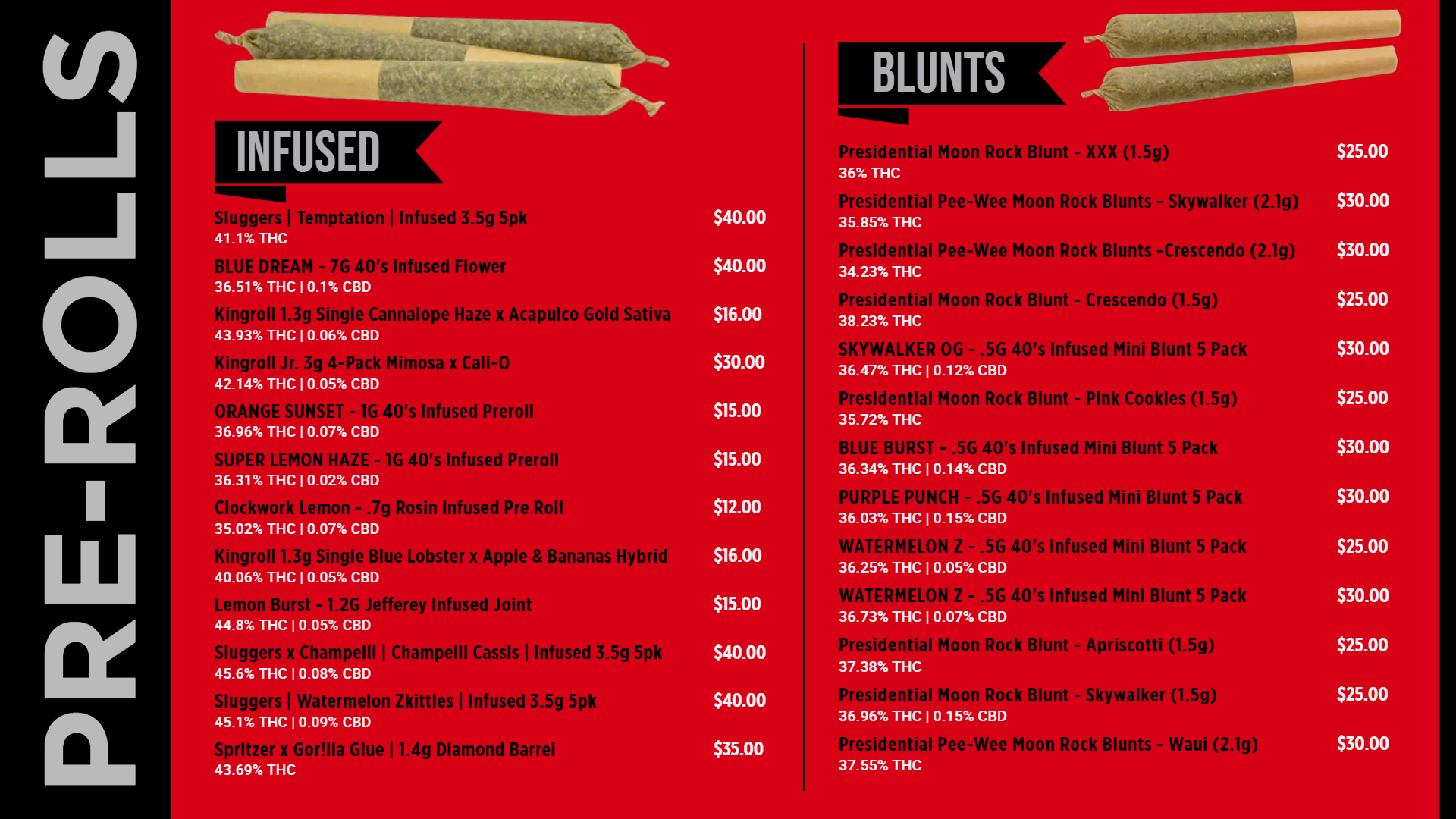 Pre rolls menu | Cannamako Marijuana menu design tool
