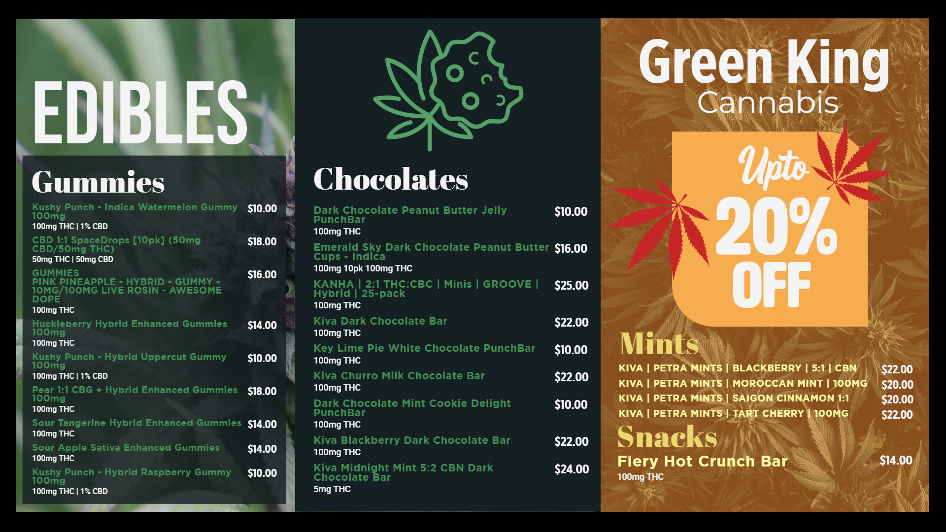 Dispensary edible menu | Cannamako Marijuana menu design tool